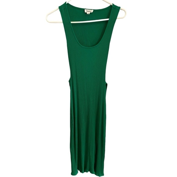 sugar lips green ribbed jersey knit cut out  midi dress - Picture 3 of 8